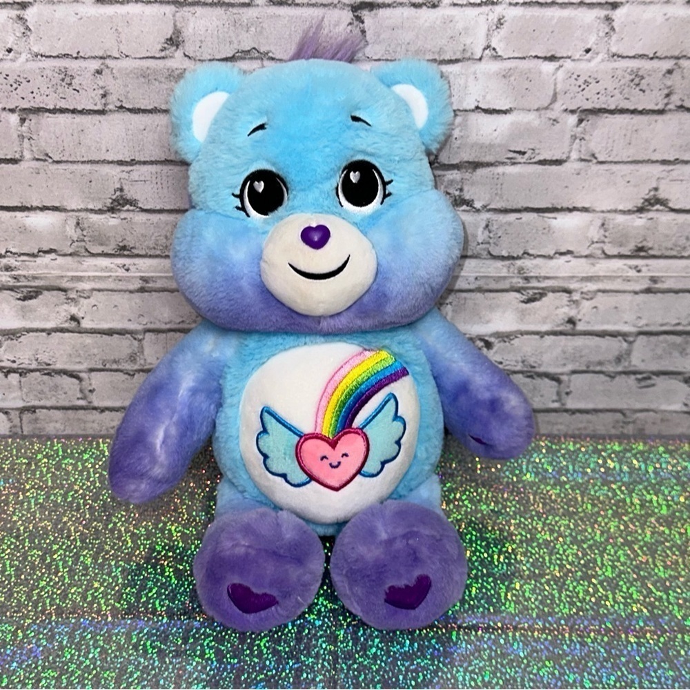 CARE BEAR DREAM BRIGHT BEAR Plush Heart Wings Rainbow 14 In. Blue Purple Plush
